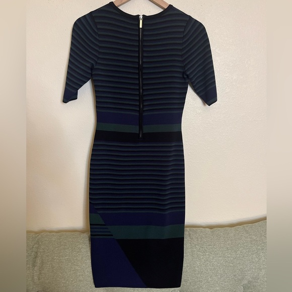 John + Jenn Knit Dress - Women's Medium Green Black Navy EUC - Striped Office - Picture 13 of 13